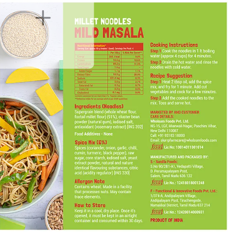 Slurrp Farm No MSG, Not Fried Hakka Noodles Classic and Mild Masala Millet Noodles, Pack of 2 - 192 gm Each - Image 3