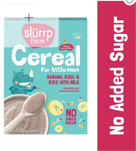 Slurrp Farm Mildly Sweetened with Date Powder, No Added Sugar Instant Cereal | Ragi, Rice and Banana with Milk | No Preservatives & No Salt | Made with Multigrain Millets, 200g