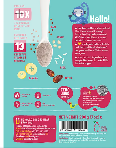Slurrp Farm Mildly Sweetened with Date Powder, No Added Sugar Instant Cereal | Ragi, Rice and Banana with Milk | No Preservatives & No Salt | Made with Multigrain Millets, 200g - Image 3