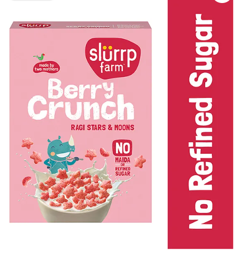 Slurrp Farm Berry Crunch Strawberry Cereal No Maida No Refined Sugar, No Added Colour, Ragi Stars and Moons Healthy Breakfast - 400 g