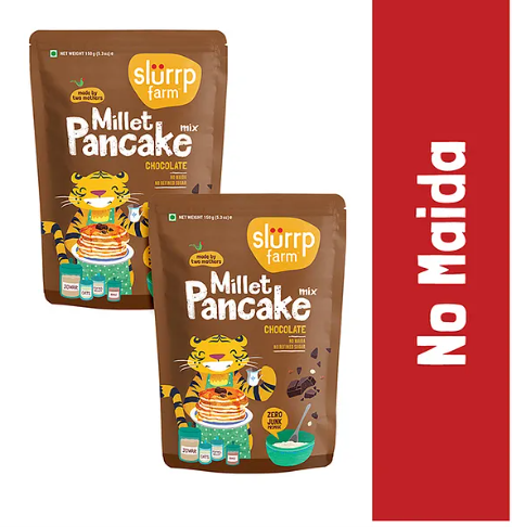 Slurrp Farm No Maida Pancake Mix Instant Breakfast Mix Made with Ragi and Jowar 100% Vegetarian Eggless Healthy Breakfast for Kids & Adults Chocolate Pack of 2 - 150 gm each