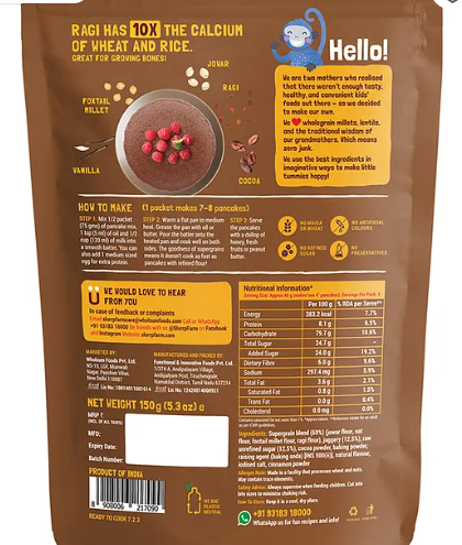 Slurrp Farm No Maida Pancake Mix Instant Breakfast Mix Made with Ragi and Jowar 100% Vegetarian Eggless Healthy Breakfast for Kids & Adults Chocolate Pack of 2 - 150 gm each - Image 3