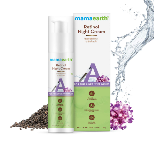 Mamaearth Retinol Night Cream For Women with Retinol & Bakuchi for Anti Aging, Fine Lines and Wrinkles – 50 g