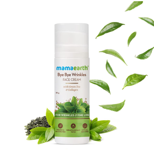 Mamaearth Bye Bye Face Cream For Women Anti Ageing, For Fine Line & Wrinkles, with Green Tea & Collagen - 30 g
