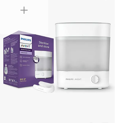 Avent Philips Advanced Electric Steam Sterilizer | Kills 99.9%* germs in 10 mins Cycle with Natural Steam Sterilization I Stays Sterile up to 24hrs