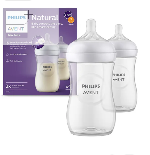 Avent Natural Response 260 ml Baby Feeding Bottle | Uniquely Designed Nipple releases milk only when baby drinks | Pack of 2