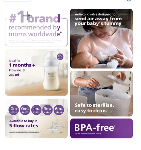 Avent Natural Response 260 ml Baby Feeding Bottle | Uniquely Designed Nipple releases milk only when baby drinks | Pack of 2 - Image 4