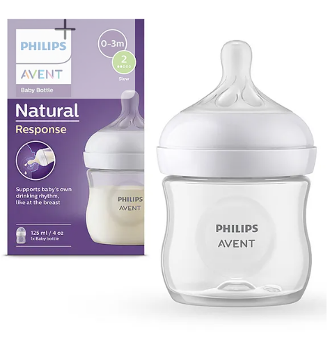 Avent Natural Response 125 ml Baby Feeding Bottle | Uniquely Designed Nipple releases milk only when baby drinks | Pack of 1 (Packaging May Vary)