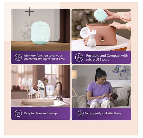 Avent Philips Portable Electric Breast Pump | 4 + 4 Expression and Stimulation settings | Soft adaptive Silicon Cushion | One Size Fits all - Image 3