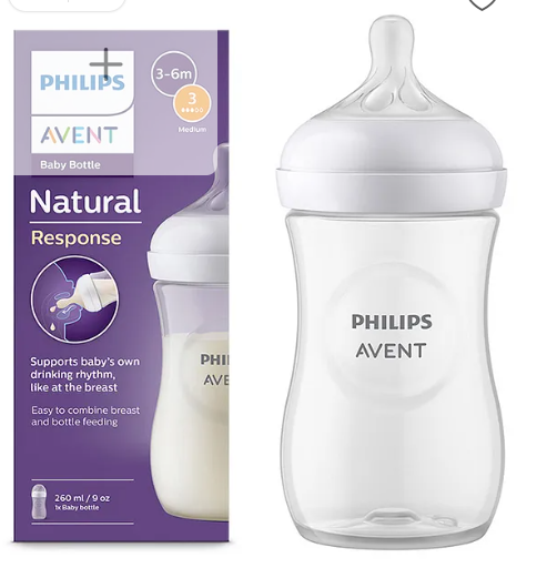 Avent Natural Response 260 ml Baby Feeding Bottle | Uniquely Designed Nipple releases milk only when baby drinks | Pack of 1 (Packaging May Vary)