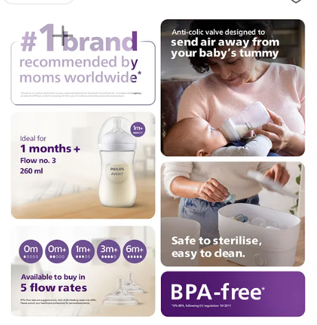Avent Natural Response 260 ml Baby Feeding Bottle | Uniquely Designed Nipple releases milk only when baby drinks | Pack of 1 (Packaging May Vary) - Image 3