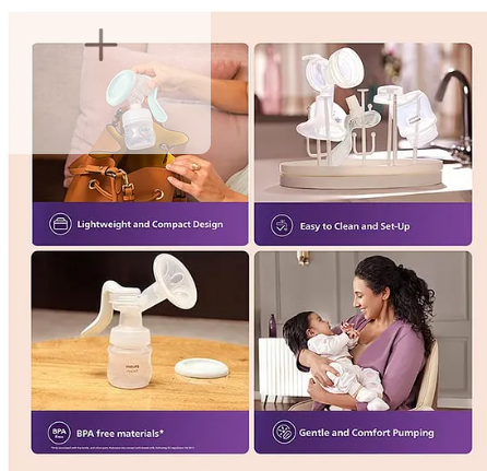Avent Philips Soft & Gentle Single Manual Breast Pump, Easy Silicone Massage Cushion & Ergonomic handle - Image 2