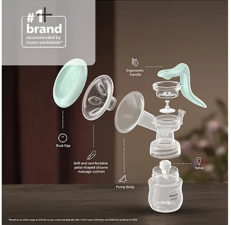 Avent Philips Soft & Gentle Single Manual Breast Pump, Easy Silicone Massage Cushion & Ergonomic handle - Image 3