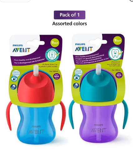 Avent Philips Bendy Twin Handle Straw Cup, 200ml | 9months+ | (Color May Vary)