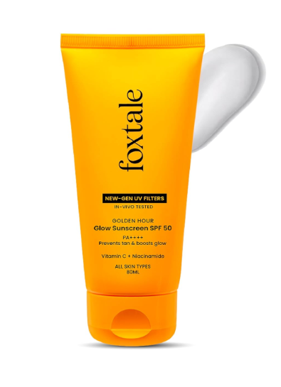 Foxtale Glow Sunscreen SPF 50 PA++++ with Vitamin C & Niacinamide, In-Vivo Tested, Sensitive-Skin Friendly, Made with 100% New-Gen Filters, Lightweight, Non-Greasy, No White Cast |For Men & Women| All Skin Type | 80 Ml