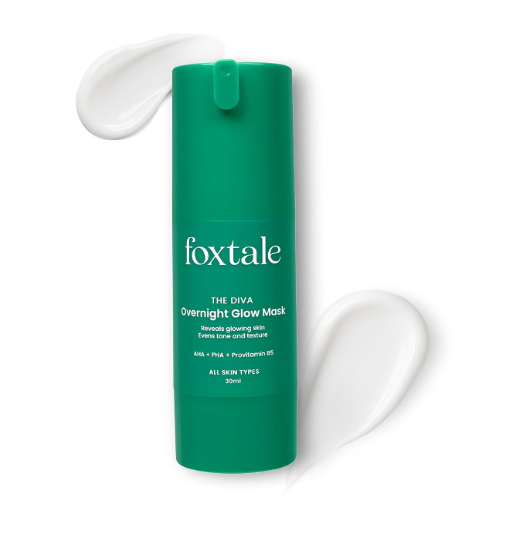 Foxtale Overnight Glow Mask | 4% Glycolic Acid | 3% Lactic Acid |Reduces Blackheads, Whiteheads | 30 Second Salon like Brightening Facial for Glowing Skin | Men & Women - 30ml