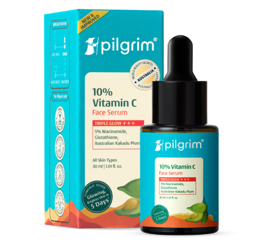 Pilgrim 10% Vitamin C Serum 30ml for Glowing Skin|With 5% Niacinamide, Hyaluronic & Glycolic Acid|Fades Dark Spots, Pigmentation|For All, Oily, Combination, Normal Skin |Beginner Friendly - Men, Women