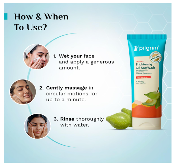 Pilgrim Australian Vitamin C Gel Face Wash for Glowing Skin with Kakadu Plum & Niacinamide | Tan Removal, Brightens & Reduces Pigmentation, Gentle Exfoliation | All SKin Type | 100 ml - Image 2