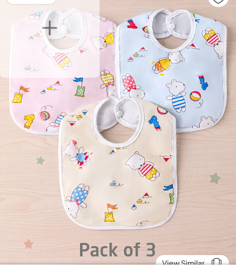 ZOE Zoe Waterproof Feeding Bibs with Snap Button Closure Puppy Print Pack of 3- Multicolour