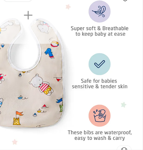 ZOE Zoe Waterproof Feeding Bibs with Snap Button Closure Puppy Print Pack of 3- Multicolour - Image 2