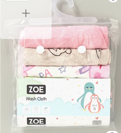 ZOE Wash Cloth 100% Cotton Set of 6 (Print May vary slightly)
