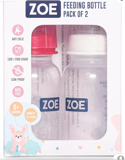 ZOE Zoe PP Feeding Bottle Pack Of 2 Pink And White - 125 ml
