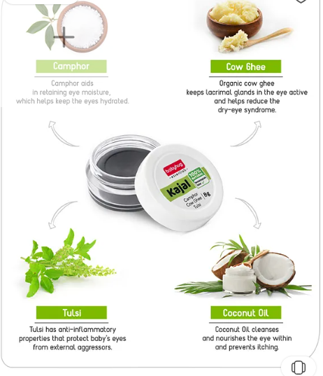 Babyhug 100% Natural Kajal - 8g| Tear-Free Formula| Baby Safe| Cow Ghee, Tulsi| Paraben Free| Super Stay Black Finish| Organic Ingredients - Image 2