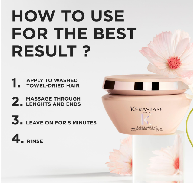 Kérastase Gloss Absolu Crème Anti-Frizz Mask For Bouncy, Glossy Hair | Medium to Thick Hair | 4-Days Anti-Frizz | With Hyaluronic & Glycolic Acid, Wild Rose-In-Oil | 200ml - Image 2