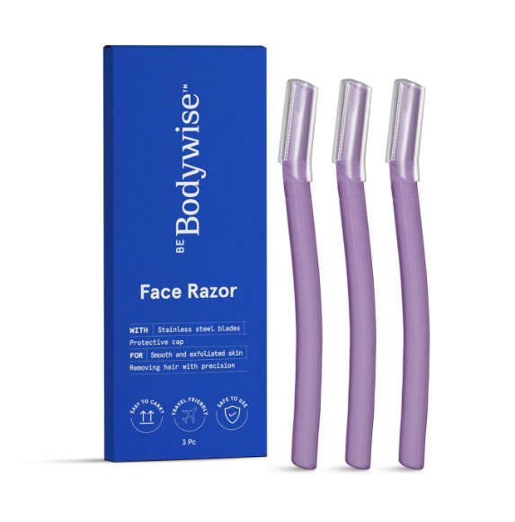 Be Bodywise Reusable Face Razor For Women - Pack of 3 | Instant & Painless Hair Removal | For Eyebrows, Upper Lip, Forehead, Peach Fuzz, Chin and Sideburns | Stainless Steel Blade & Firm Grip | Purple