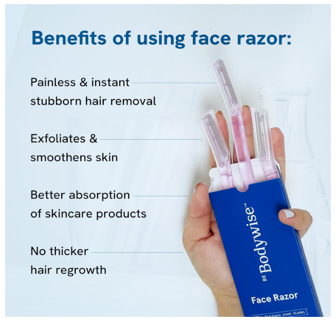Be Bodywise Reusable Face Razor For Women - Pack of 3 | Instant & Painless Hair Removal | For Eyebrows, Upper Lip, Forehead, Peach Fuzz, Chin and Sideburns | Stainless Steel Blade & Firm Grip | Purple - Image 2