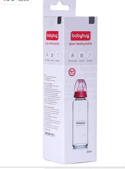 Babyhug Anti-Colic Glass Feeding Bottle with Silicone Nipple 250 ml, Blue | BPA Free | Heat Resistant | Leak Resistant | Ideal for Newborns & Toddlers | - Image 2