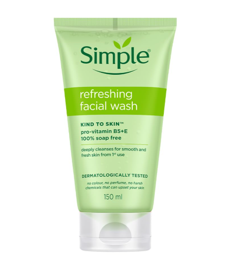 Simple Kind To Skin Refreshing Facial Wash 150 ml | 100% Soap-Free Facewash that doesn't dry out your skin| For All Skin Types