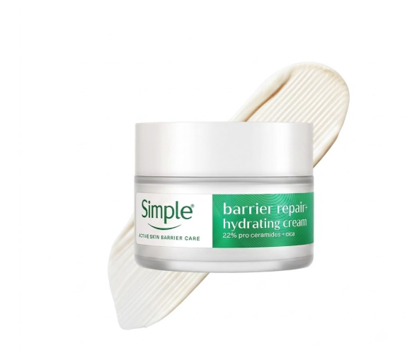 Simple Barrier Repair+, Hydrating Cream, Moisturiser, 40g, for Dry & Sensitive Skin, with 22% Ceramide Boosters & Cica, Long-Lasting Hydration, Free from Harsh Chemicals, for Women