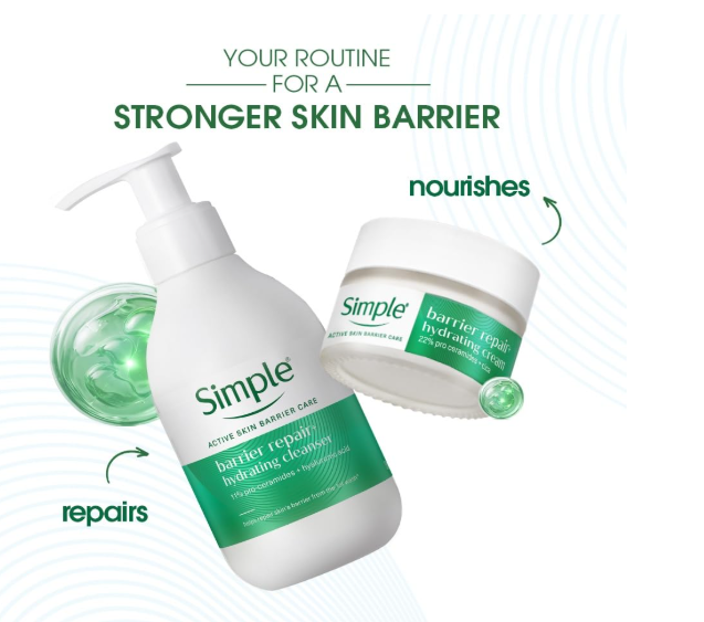 Simple Barrier Repair+, Hydrating Cream, Moisturiser, 40g, for Dry & Sensitive Skin, with 22% Ceramide Boosters & Cica, Long-Lasting Hydration, Free from Harsh Chemicals, for Women - Image 2