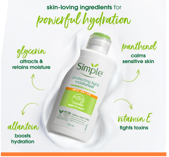 Simple Kind To Skin Protecting Light Moisturiser 125 ml | SPF 15- UVA+UVB | For Protected & Healthy Skin | For All Skin Types - Image 2