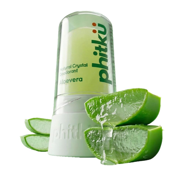 Phitku Crystal Roll On with Aloe Vera | Natural Alum | Brightens Dark Underarms, Kills Bacteria | Fragrance-Free & Alcohol Free | Men & Women | 100g
