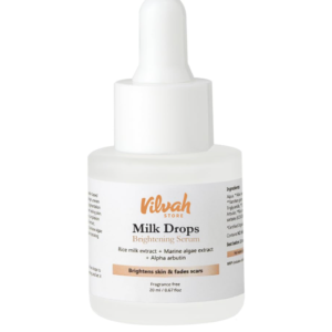 Vilvah Milk Drops Brightening Serum | Fades Dark Spots, Treats Hyperpigmentation & Evens Skin Tone | Hyaluronic Acid & Alpha Arbutin Serum for Women & Men | Suitable for All Skin Types | 20ml