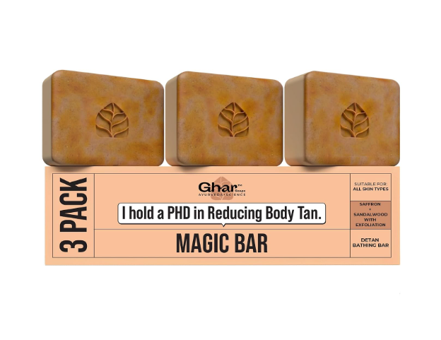 Ghar Soaps Sandalwood & Saffron Magic Bar For Bath (300 Gms Pack Of 3) | Paraben Free | Chandan & Kesar Bath Soap | Handmade Soaps For Glowing | Skin Brightening Soap For Men & Women