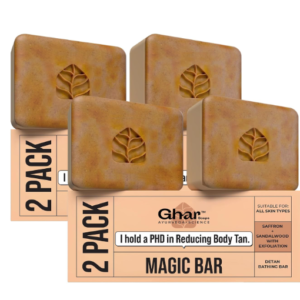 Ghar Soaps Sandalwood & Saffron Magic Soaps For Bath (100 Gms Pack Of 4) | Paraben Free | Chandan & Kesar Bath Soap | Handmade Soaps For Glowing | Skin Brightening Soap For Men & Women