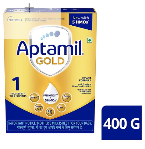 Aptamil Gold Stage 1 Formula with Prebiotics & DHA, Immune Support Infant Powder, 0-6M - 400g Box