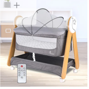 R for Rabbit Lullabies Woodsy Electric Cradle with Automatic Swing for Babies, Soothing Music, Bluetooth & Smart Timer, Lockable Wheels & Mattress for 0-12 Months Infants (Grey)