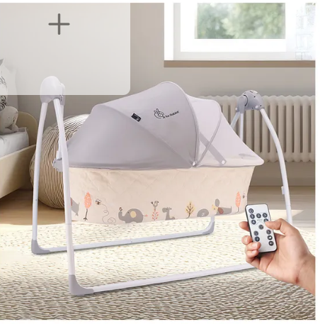 R for Rabbit Lullabies Baby Cradle Automatic Swing with 5 Point Safety Harness, Remote Control, Mosquito Net, Timer, Soothing Music for Kids Age 0-2 Years Weight Upto 12 Kg (Cream)