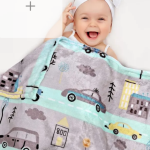 Babyhug Lightweight Single Ply Mink Blanket City Print - Grey