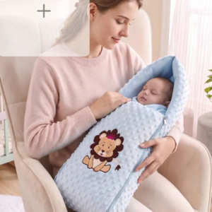 Babyhug 3 in 1 Bubble Embroidered Carry Nest Cum Sleeping Bag Lion Applique- Blue
