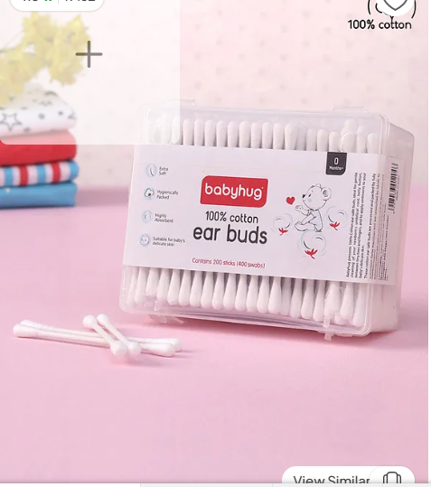 Babyhug 100% Pure Cotton Buds with Eco-Friendly Paper Sticks 200 Pieces | Soft | Safe | Gentle for Babies