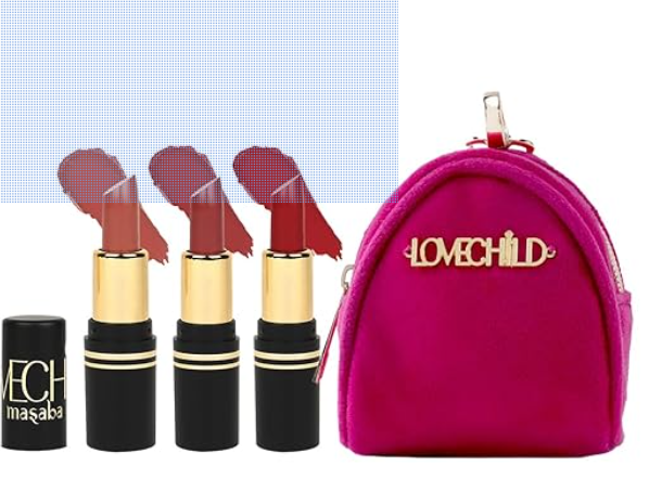 LoveChild Masaba Pocket Mini Lipstick Gift Set, Pack of 3 with FREE Pouch, Hydrating & Long-Lasting Matte Finish, 1.5g Each, Shades for All Skin Tones, Compact & Travel-Friendly Gift Pack, Combo B - Image 2