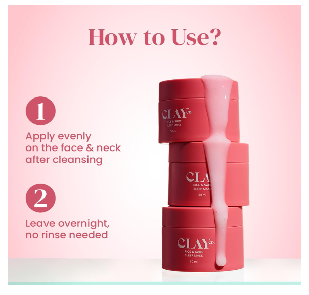 Clayco Hydrating Rice & Sake Sleep Mask | Clay Face Mask for Glowing Skin | Japanese Skincare Collagen Mask | Sulfate-Free Vegan Night Cream For Women | Best Skin Care Product For Glass Skin - Image 2