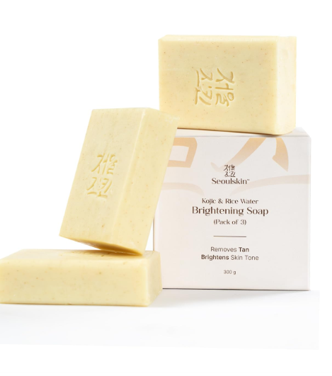 Seoulskin Kojic & Rice Water Brightening Soap | Pack of 3 | Glowing & Brightening Soaps for bath | For Pigmentation, Dark Spots, Sun Damage | Tan Removal Soap Bar for men and women | Brightens Underarms | Paraben Free | All Skin Types | 3 X 100g