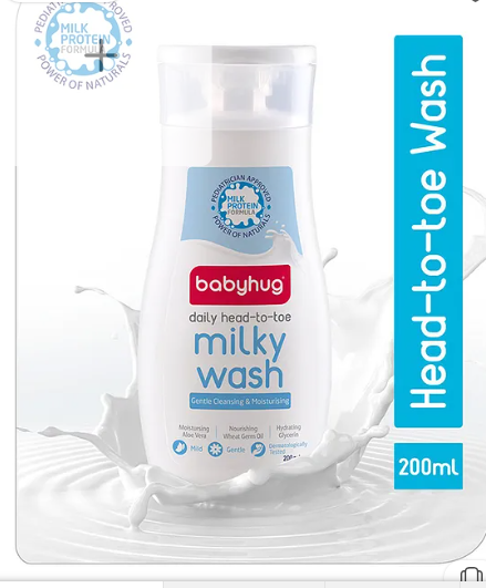 Babyhug Milk Protein Formula Daily Head To Toe Milky Wash No Tear Formula For Newborn Baby 2 In 1 Shampoo & Body Wash - 200 ml