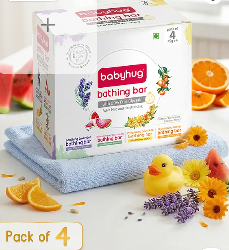 Babyhug Hydrating Bathing Bars with 99% Pure Glycerin & Coconut Oil 75 g -Pack of 4